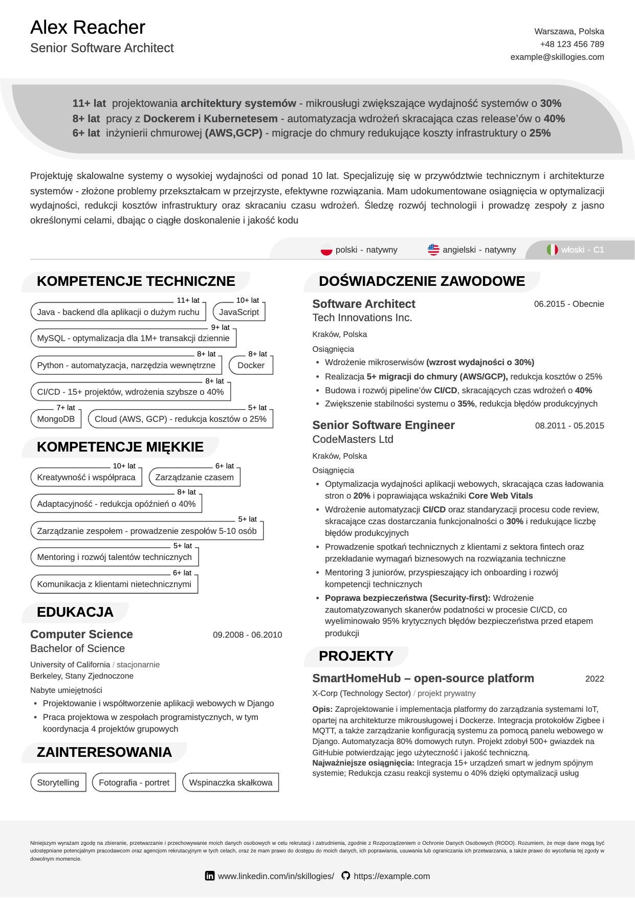 Profesjonalizm w każdym detalu – nowoczesna czcionka i układ sekcji.