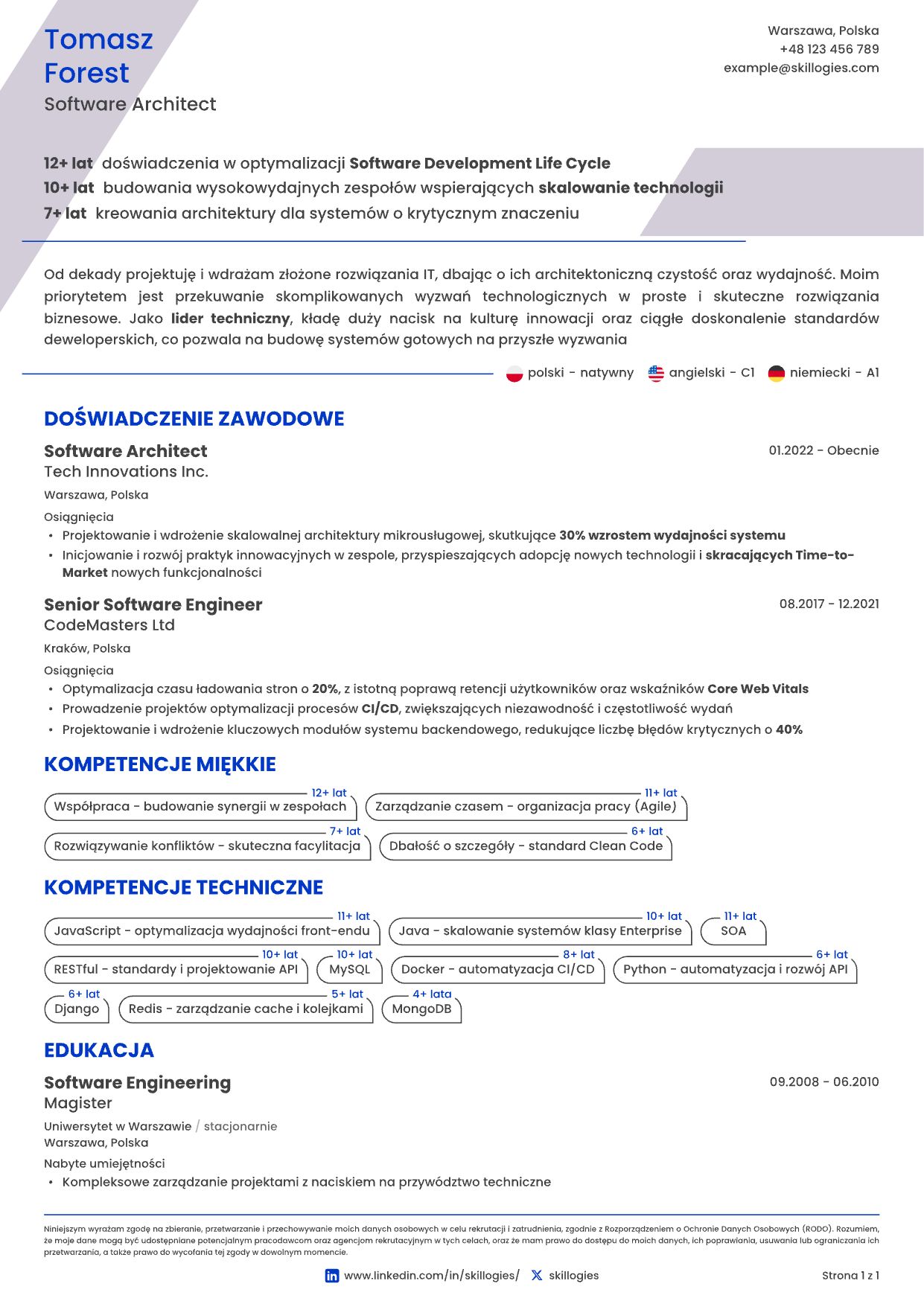 Minimalistyczny szablon CV, który skutecznie przechodzi przez skanery rekrutacyjne.