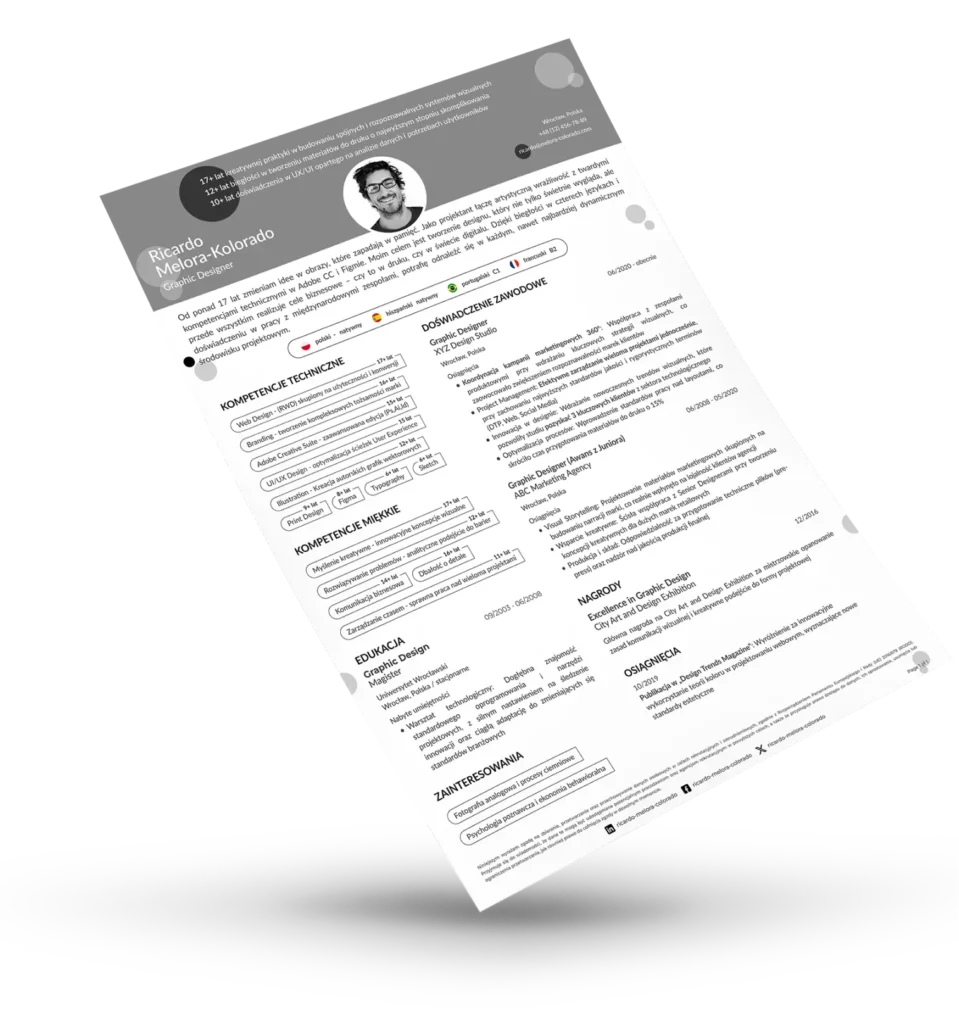 Nowoczesny szablon życiorysu dla grafika i artysty (creative CV).