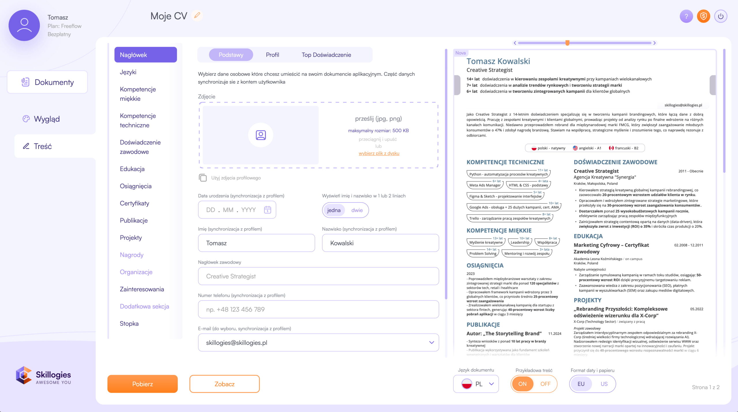 Intuicyjny i nowoczesny kreator CV
